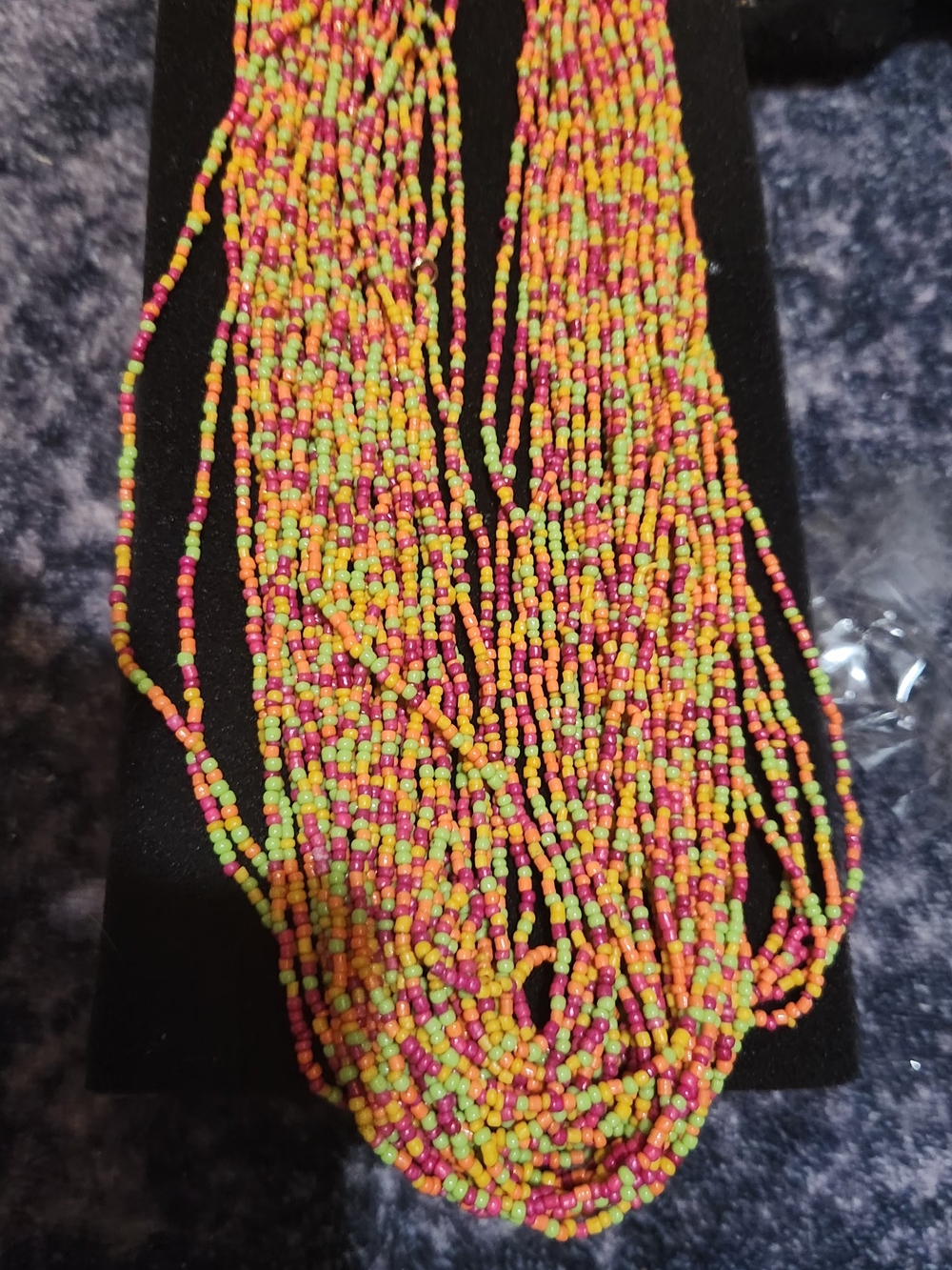 Multi-Strand Seed Bead Necklace in Pink, Green & Orange